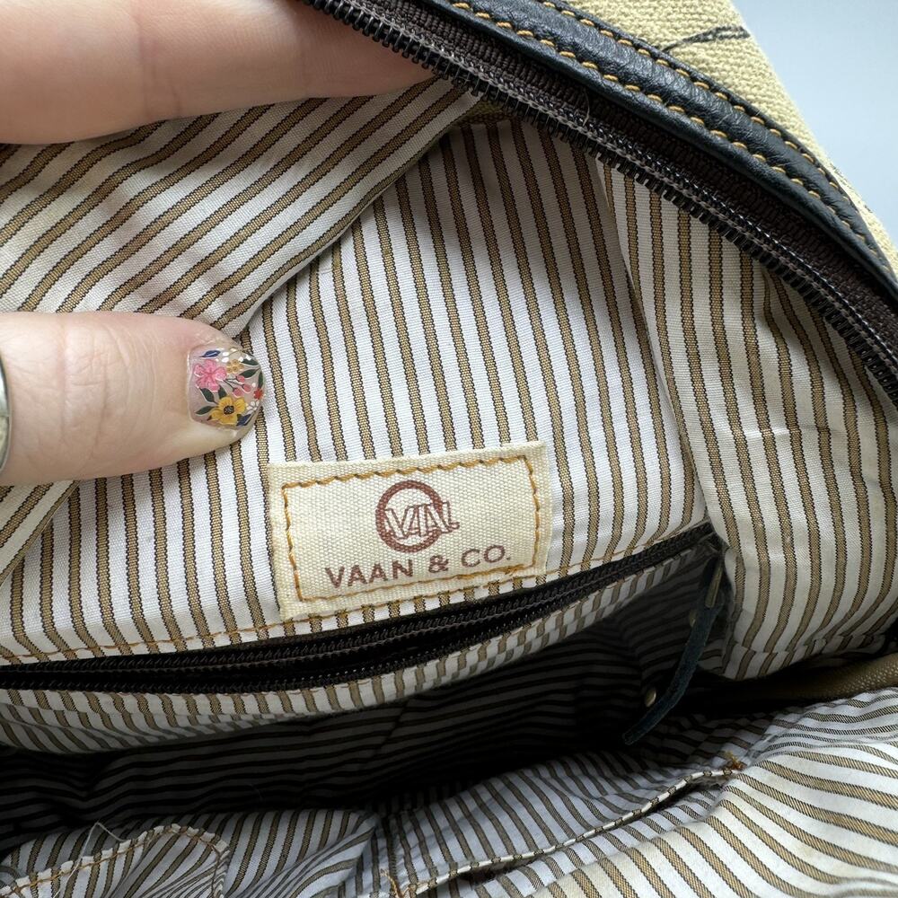 Vaan & Co Travel Mini Backpack Leather Canvas Map Print - Picture 7 of 11